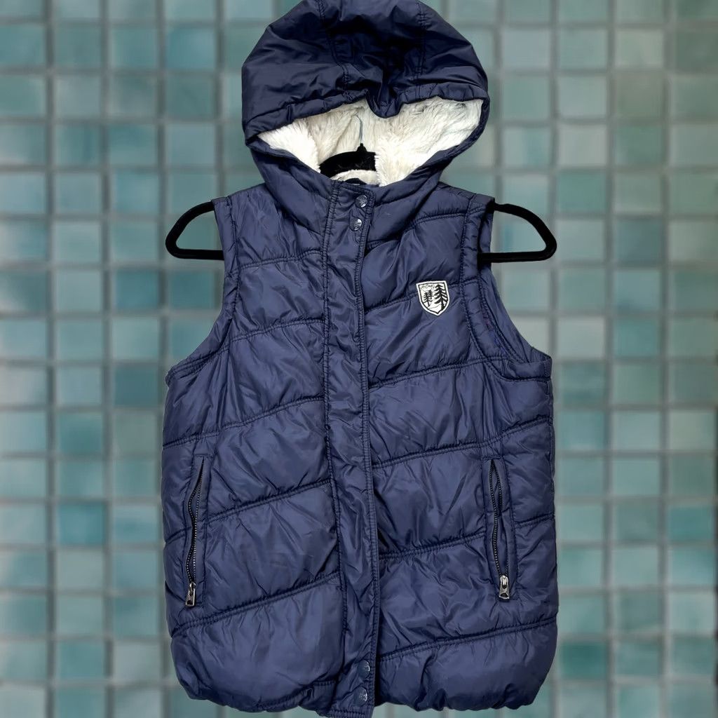 American Eagle Outfitters VINTAGE American Eagle Outfitters Vest Women Small Blue Puffer Plaid Lined Sherpa Hooded Size S / US 4 / IT 40 - 1 Thumbnail