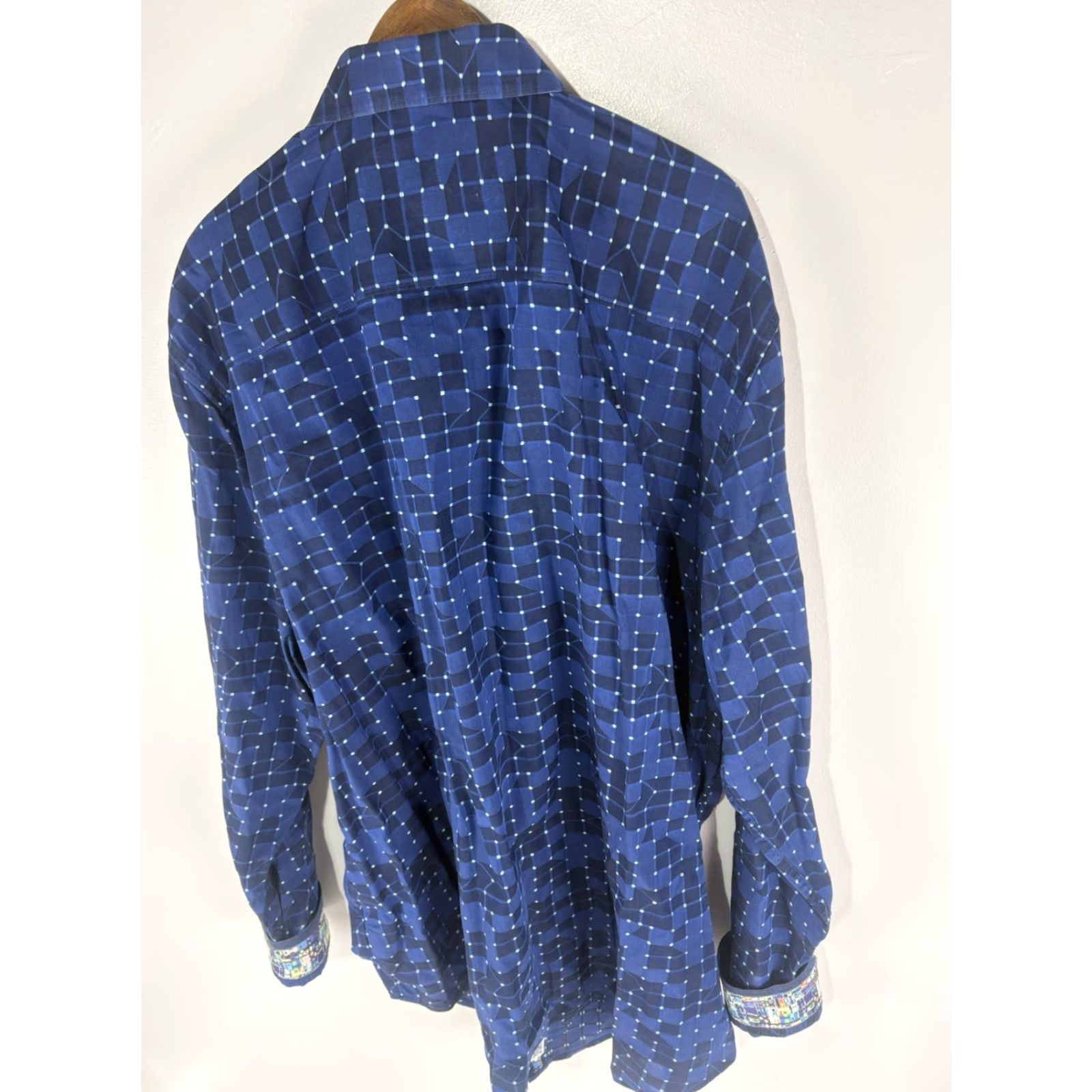 Robert Graham Robert Graham Geometric Woven Button Up Shirt Men 3XLT Blue/Black Contrast Trim Long Sleeve Baseball Cuff Modern Dress Shirt Size 48R - 5 Thumbnail