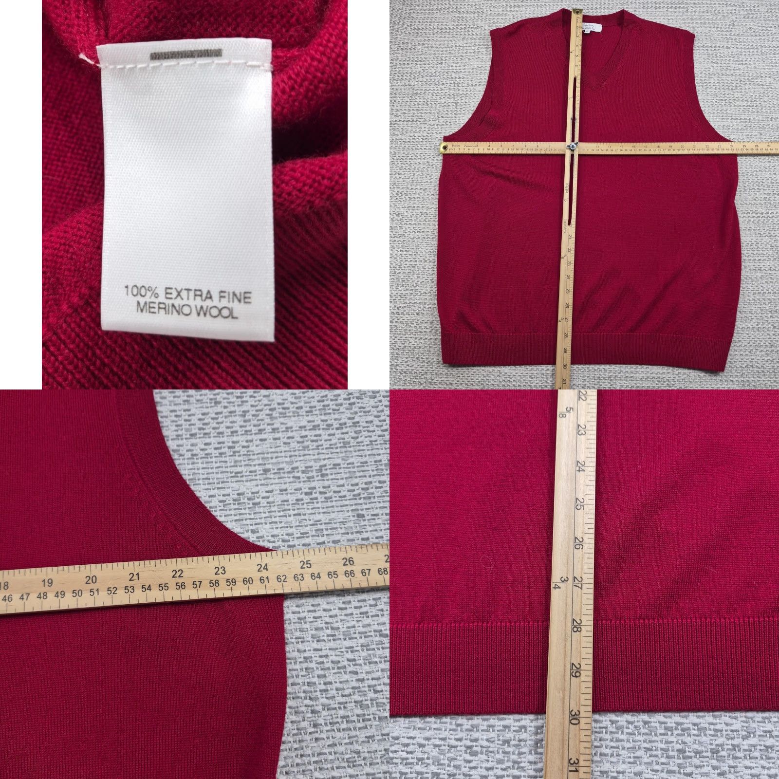 Vintage Turnbury Mens XL Red 100% Extra Fine Merino Wool V Neck Knit Sweater Vest Shirt Size US XL / EU 56 / 4 - 8 Thumbnail