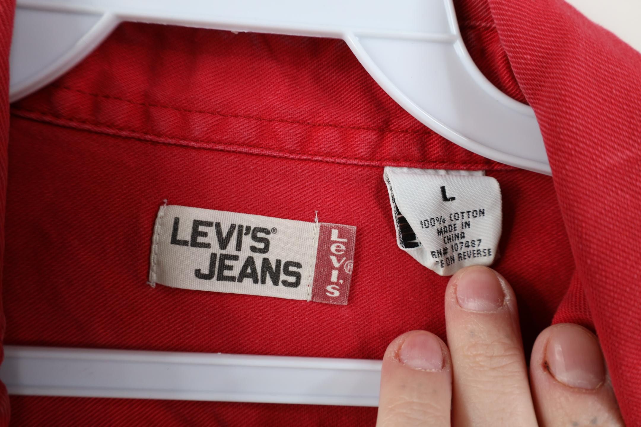 Levi's Vintage 90s Levis Baggy Denim Jean Button Shirt Red Cotton Size US L / EU 52-54 / 3 - 13 Thumbnail