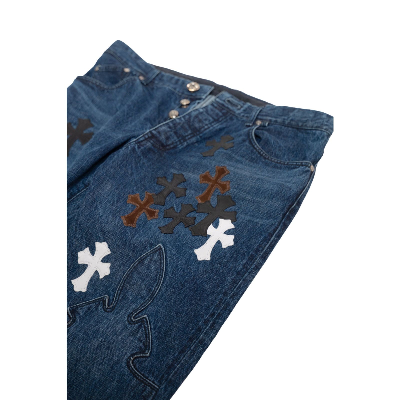 Chrome Hearts Indigo Denim Fleur Knee Jeans Black White & Brown Patches Size US 36 / EU 52 - 10 Thumbnail