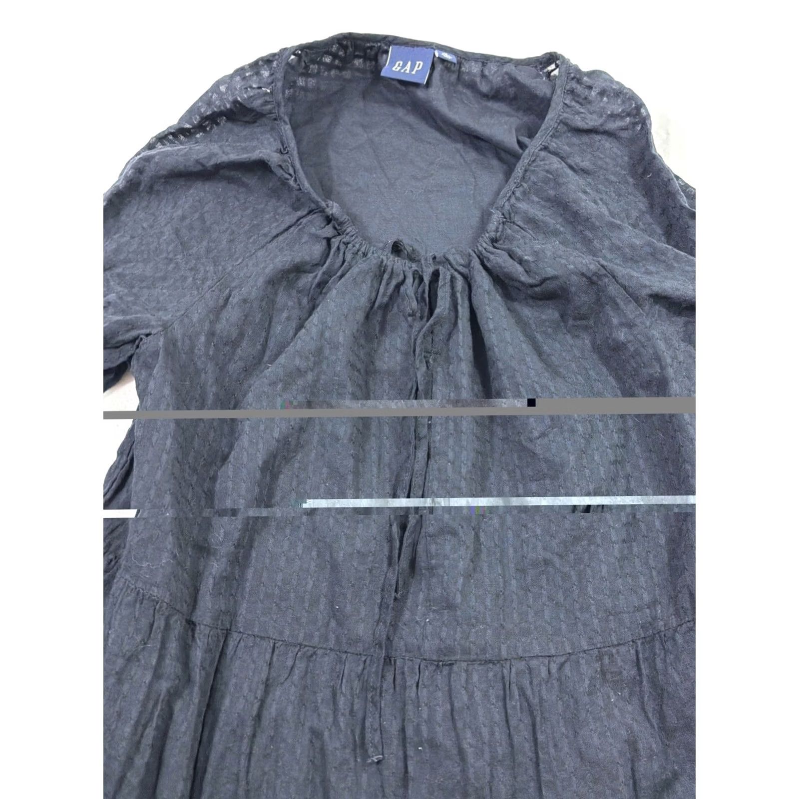 Gap VINTAGE Gap Women’s Medium Tall Tie Front Tiered Mini Dress Black Long Sleeve Cotton Size M / US 6-8 / IT 42-44 - 5 Thumbnail