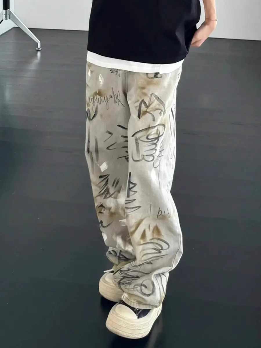 Japanese Brand Retro washed graffiti printed jeans Size US 32 / EU 48 - 1 Thumbnail