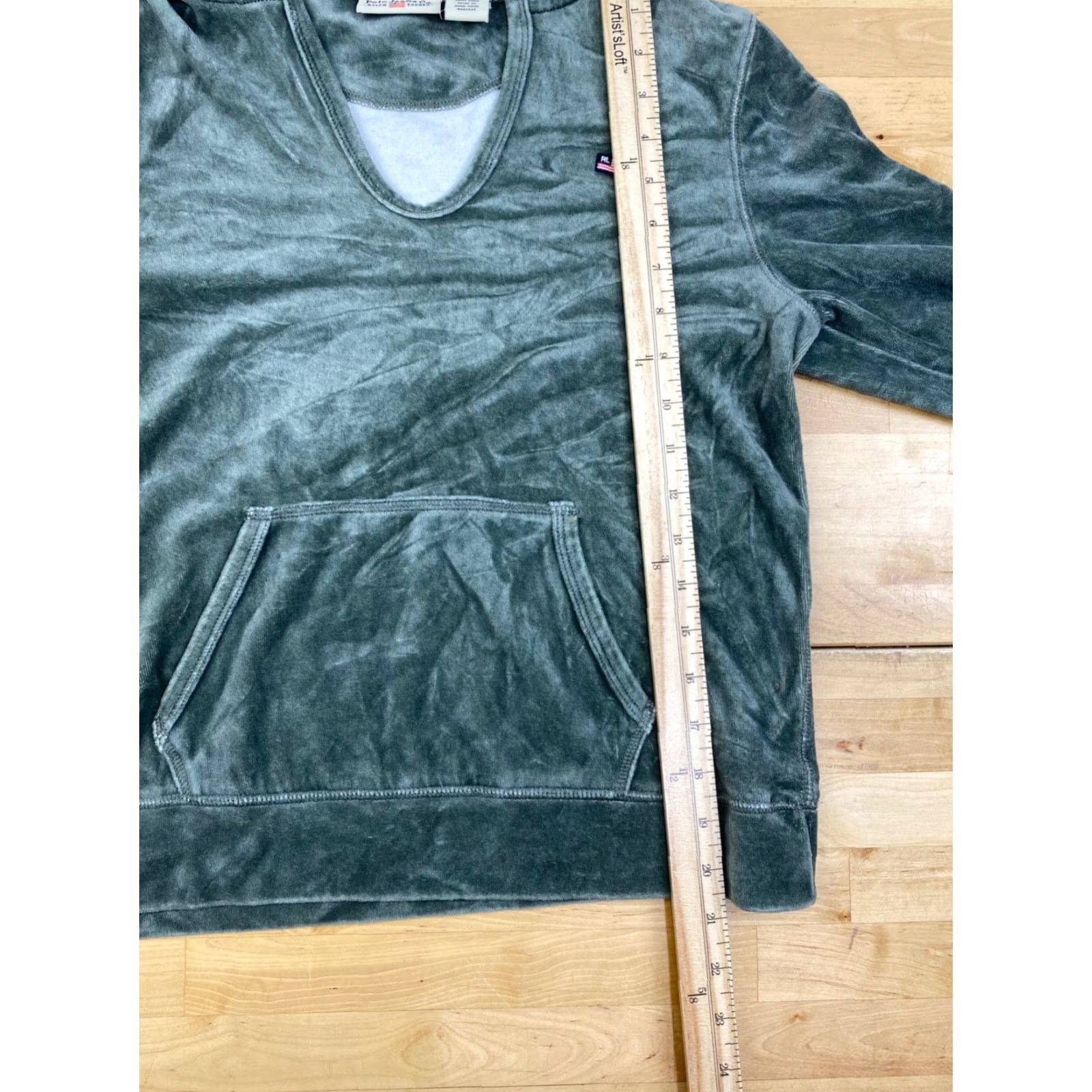 Ralph Lauren VINTAGE Polo Ralph Lauren Velour Hoodie Womens L V Neck Green Pullover 10512 Size L / US 10 / IT 46 - 4 Thumbnail
