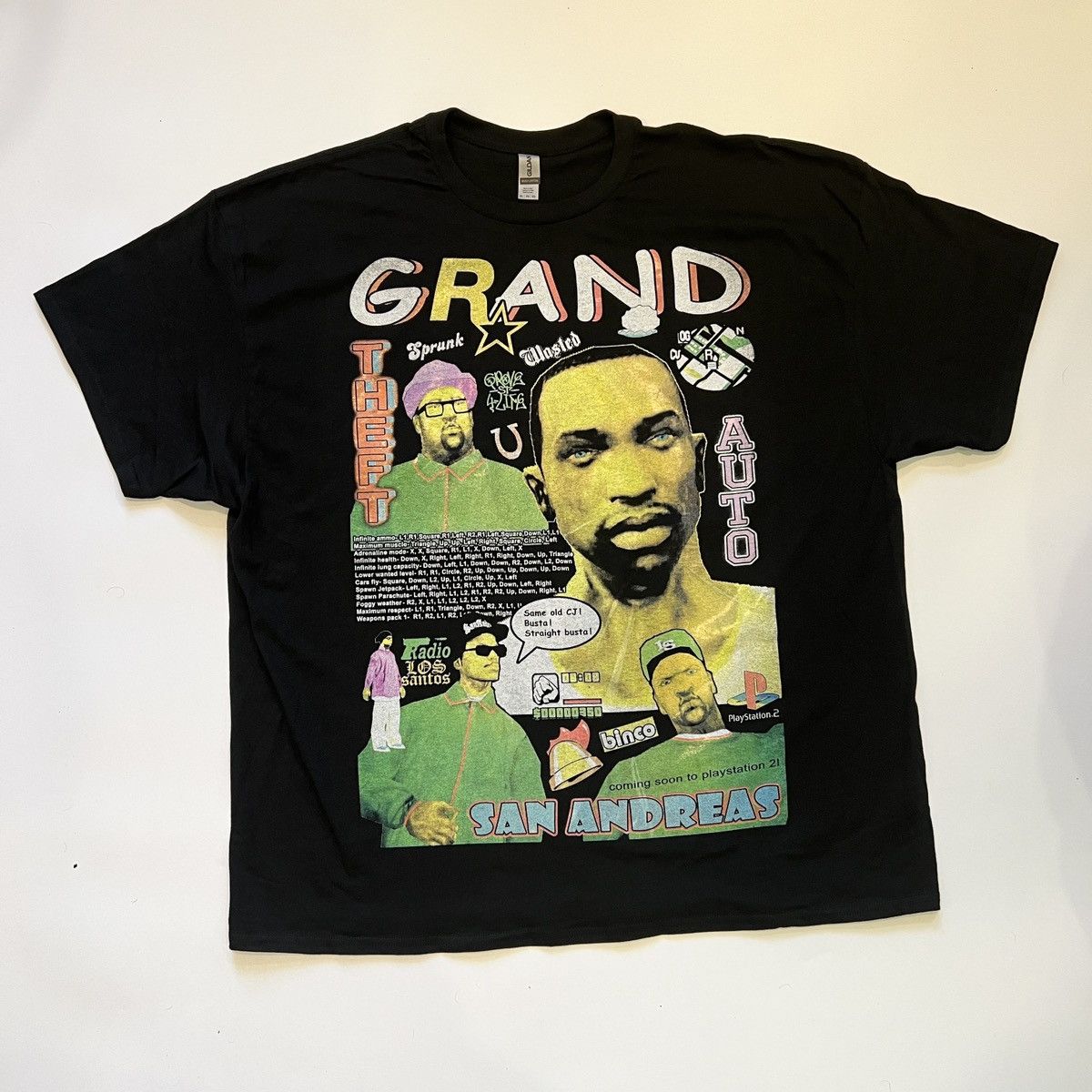 image of 3Xl Y2K Gta San Andreas T-Shirt Bootleg Tshirt Ps2 Videogame in Black, Men's (Size 2XL)