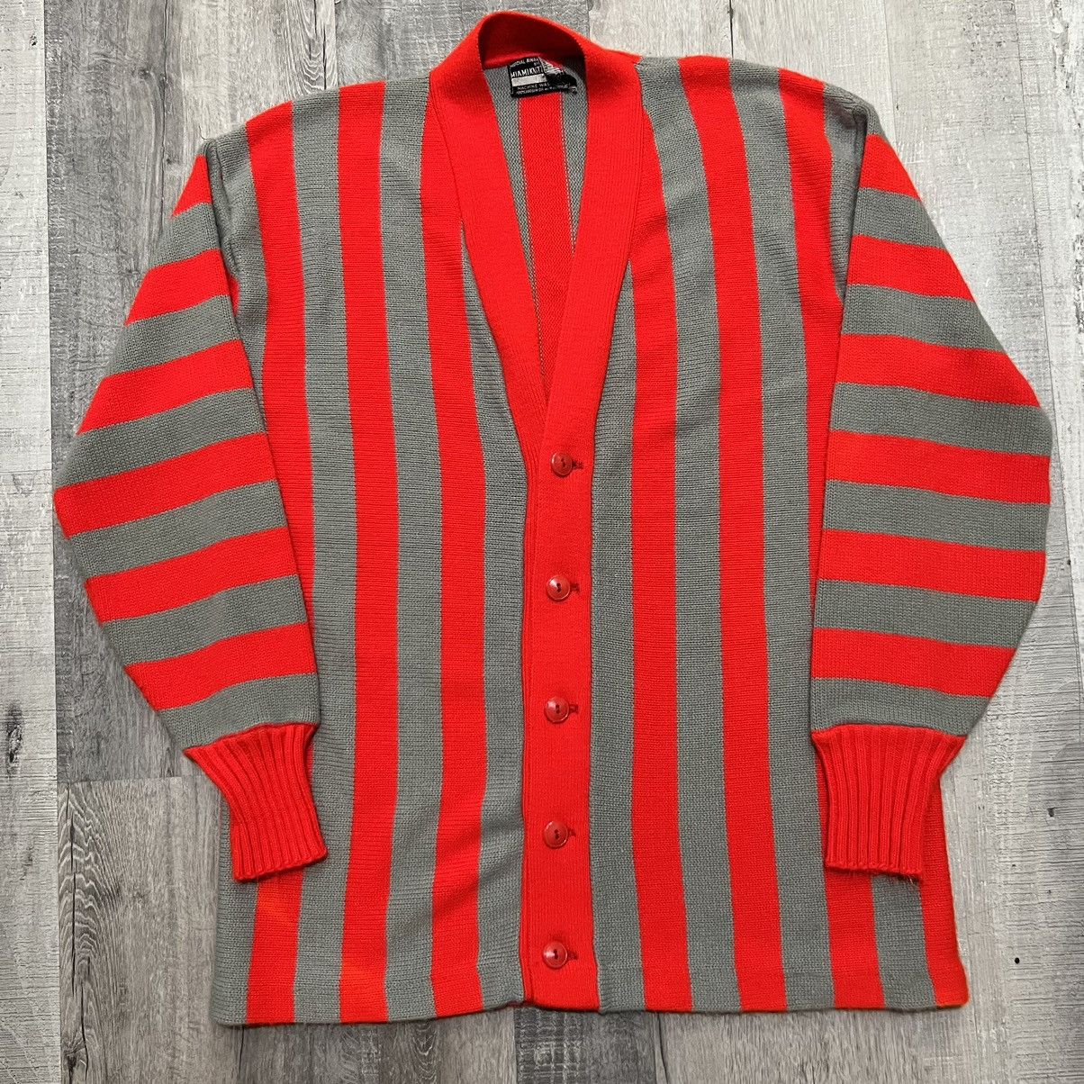Vintage VTG Miami Knitting Mills 1960s Red Striped Grunge Cardigan Size US XL / EU 56 / 4 - 1 Thumbnail
