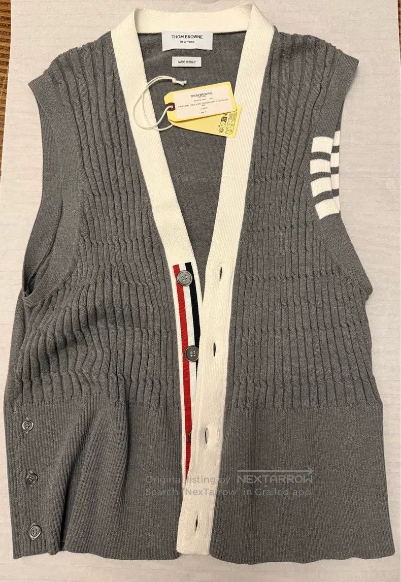 Thom Browne Lightweight cotton fine yarn V-neck knit cardi