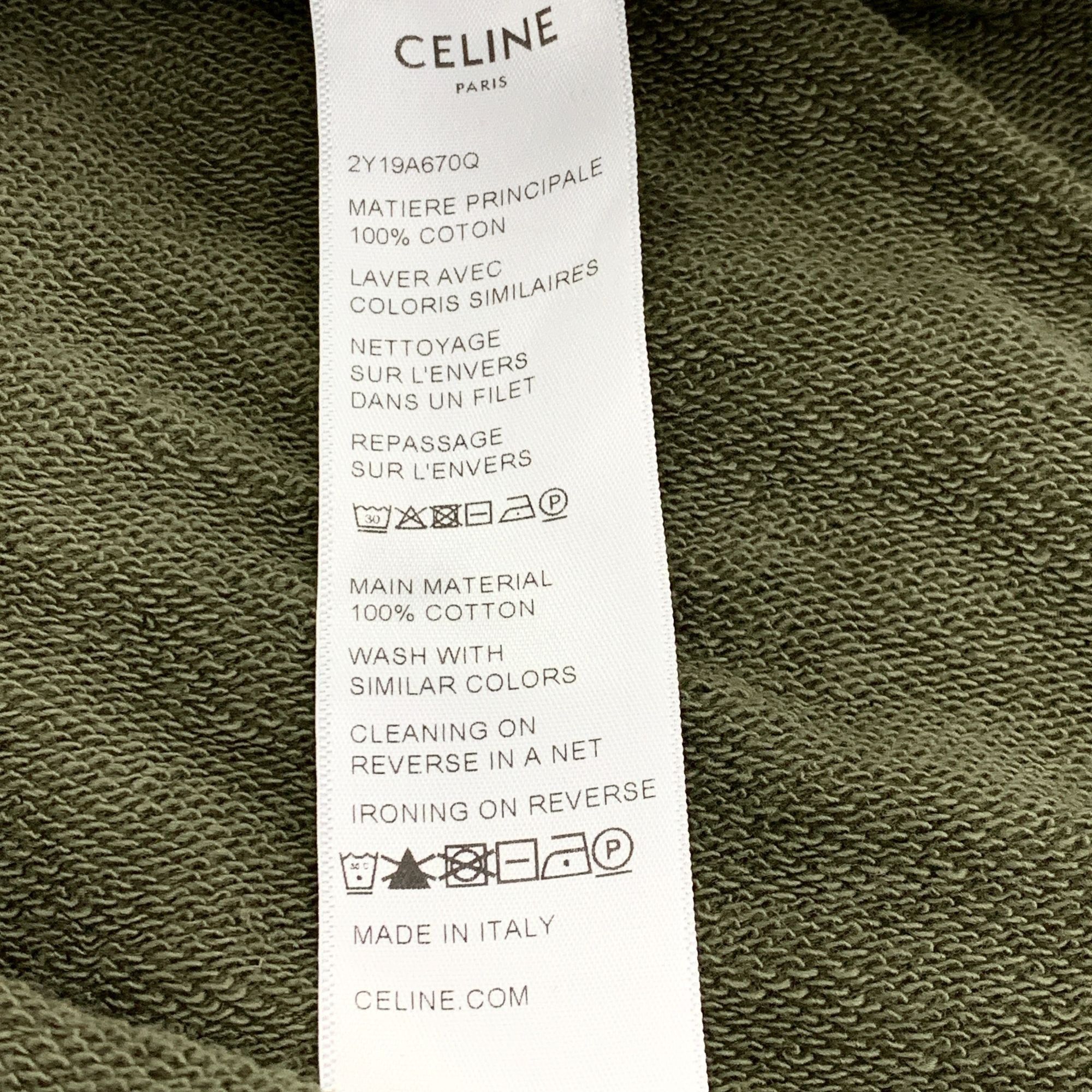 Celine Celine Military Green Logo Print Cotton Crew Neck T-Shirt (S Size XS / US 0-2 / IT 36-38 - 3 Thumbnail