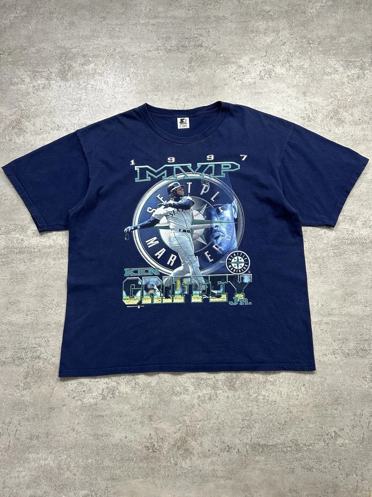 MLB × Starter × Vintage KEN GRIFFEY Jr. SEATTLE MARINERS STARTER 1997 T-SHIRT Size US XL / EU 56 / 4 - 1 Thumbnail