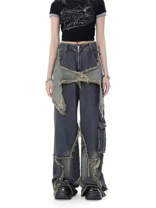 Japanese Brand Star Stitching Tassel Jeans Pants Women Size 32" / US 10 / IT 46 - 1 Thumbnail