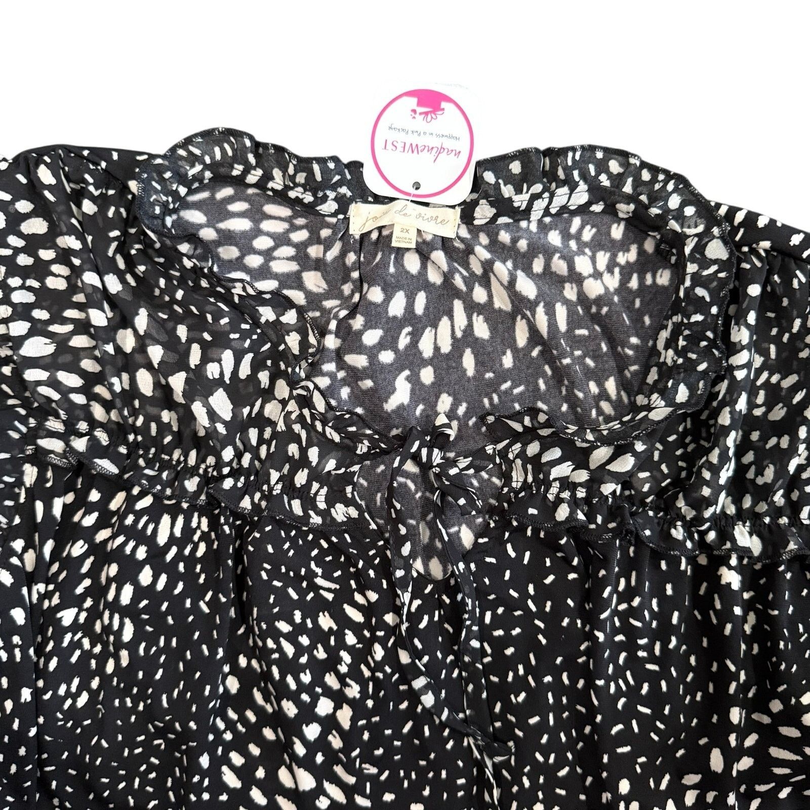 Joie de Vivre Joie de Vivre Spotted Tie-Neck Blouse in Black, Size 2X Size XXL / US 16-18 / IT 52-54 - 2 Thumbnail