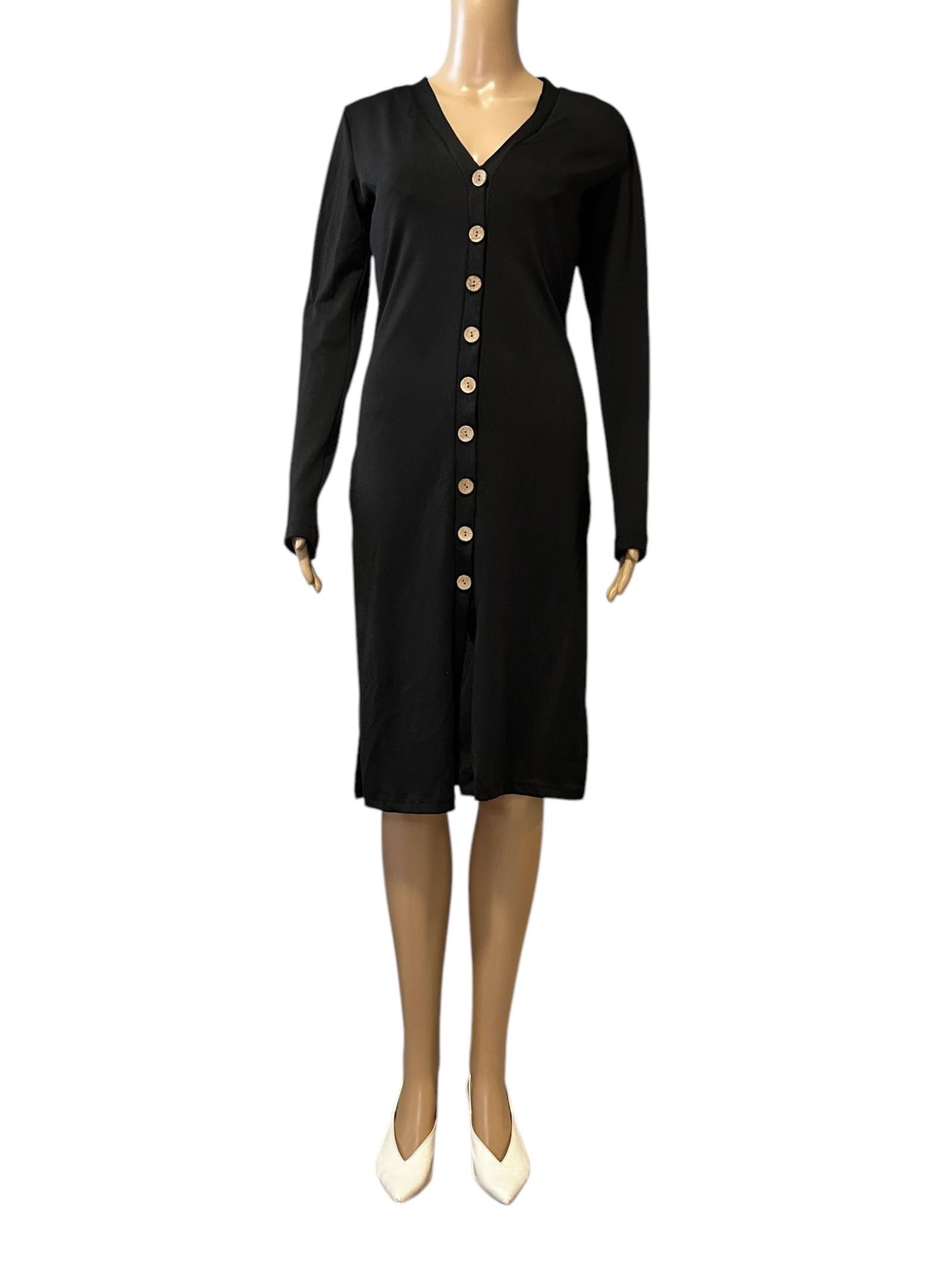 Designer Chic Black Button-Up Midi Dress/cardigan Size S / US 4 / IT 40 - 1 Thumbnail