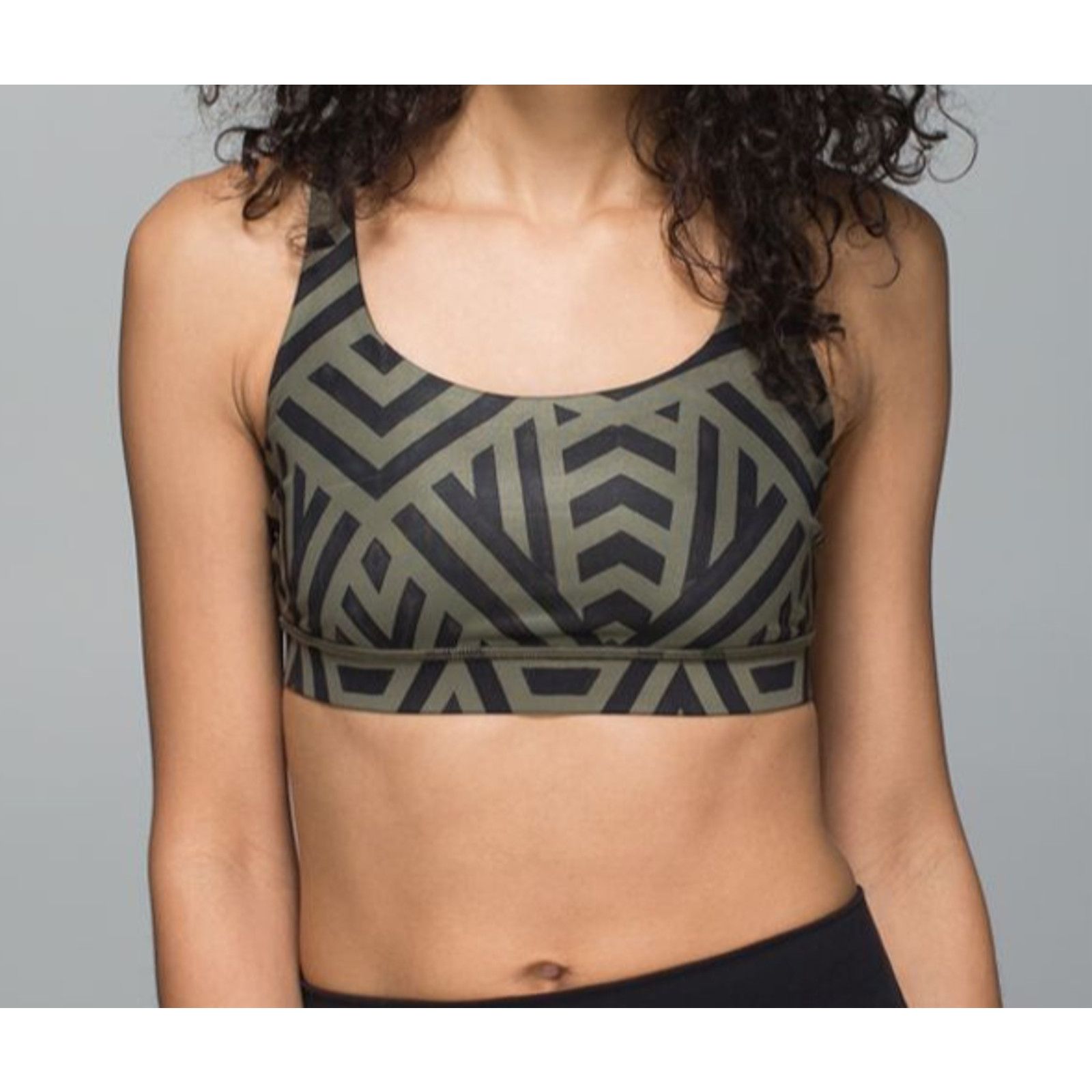 Lululemon Lululemon Energy Bra Chevron Shuffle Fatigue Green Blk 4 $48 Size S / US 4 / IT 40 - 1 Thumbnail
