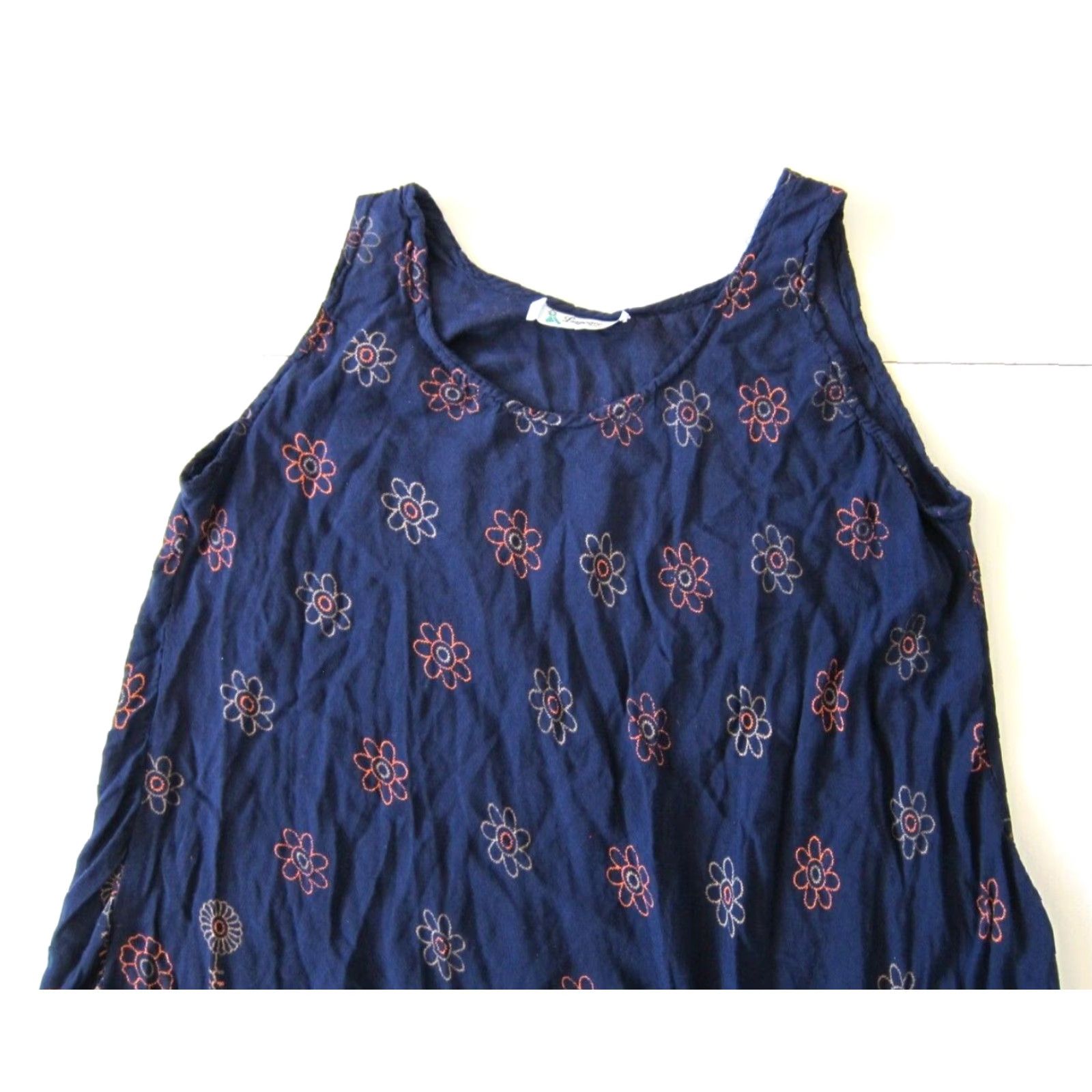 Vintage Lapogee India 100% Rayon Blue Orange Floral Long Tank Maxi Tunic Dress Small Size S / US 4 / IT 40 - 3 Thumbnail