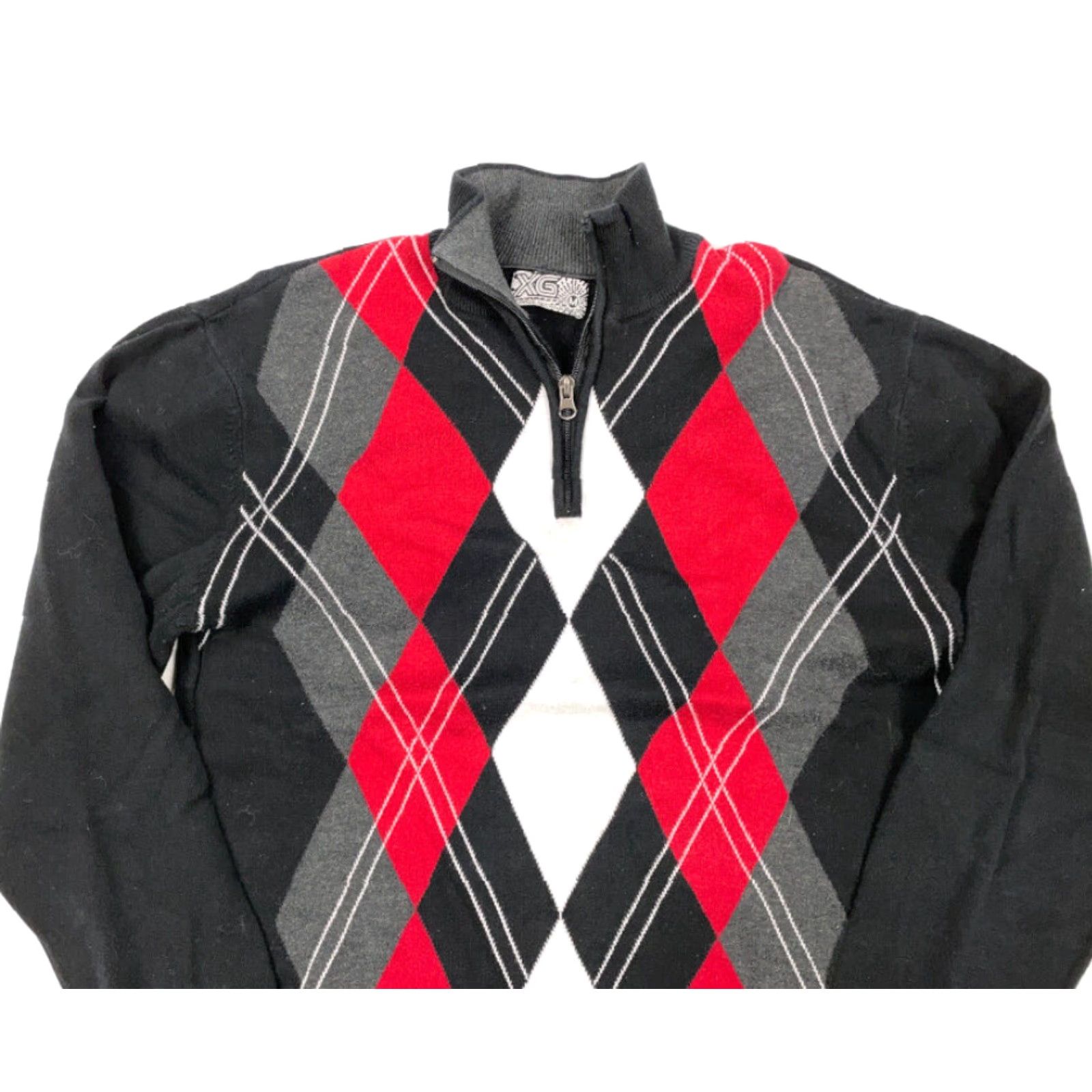 Etro XG Sweater - Argyle Diamond Pattern 1/4 Zip, Black, Adult Medium, Mens, 90s Preppy Knit Size US M / EU 48-50 / 2 - 3 Thumbnail