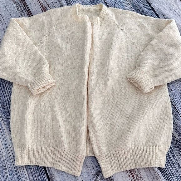 Handmade Hand Knit Cream Women's Open Cardigan Sweater Size XL / US 12-14 / IT 48-50 - 2 Thumbnail
