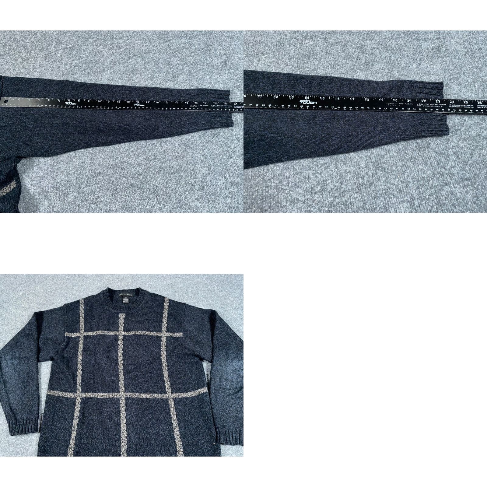 Geoffrey Beene VINTAGE Preppy Dad Style Grid Check Sweater Adult Large Dark Blue Cotton Knit Mens Size US L / EU 52-54 / 3 - 8 Thumbnail
