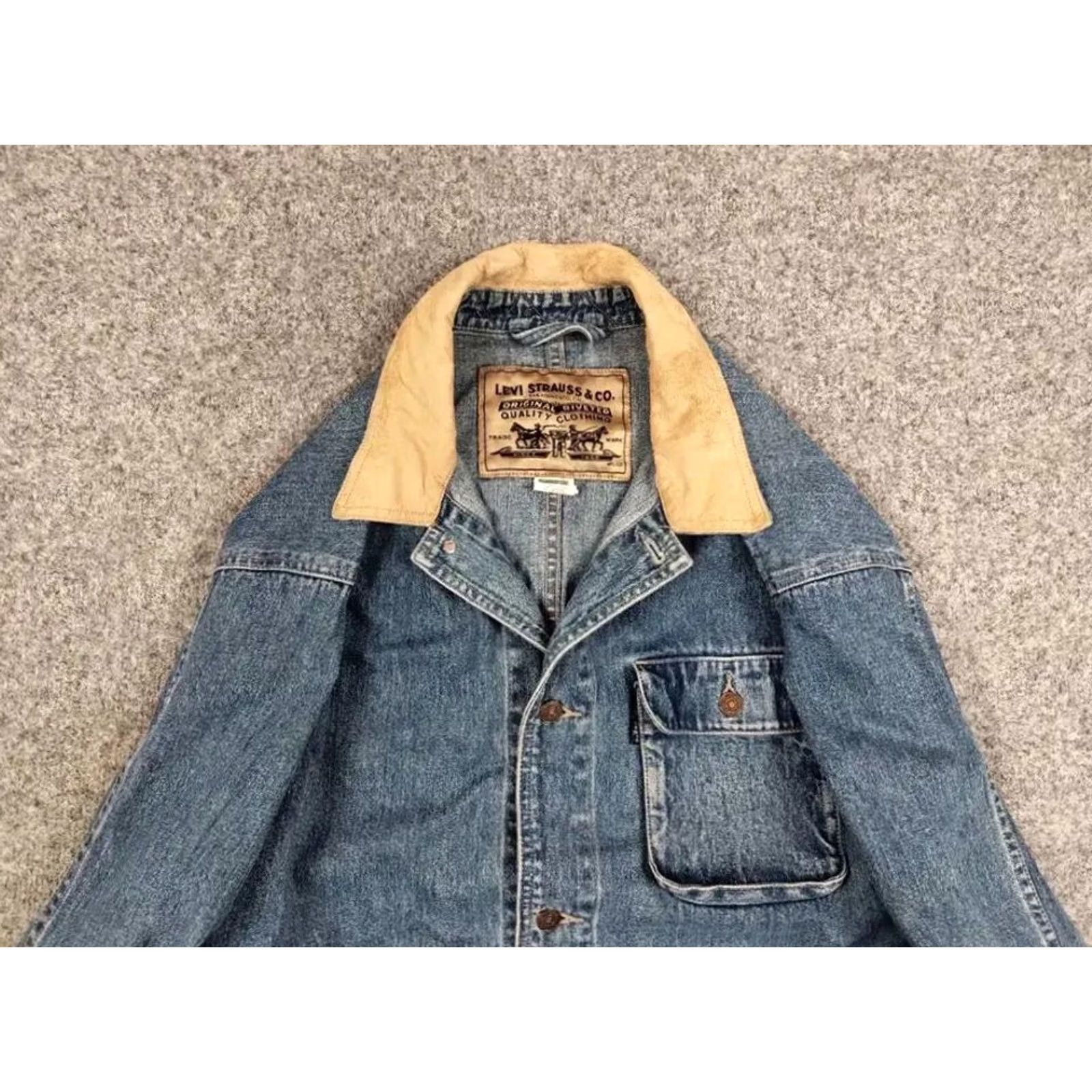 Levi's VINTAGE Levi's Coverall Denim Jacket XL Blue 90s Vintage Style Workwear Mens Jacket Size US 36 / EU 52 - 4 Thumbnail