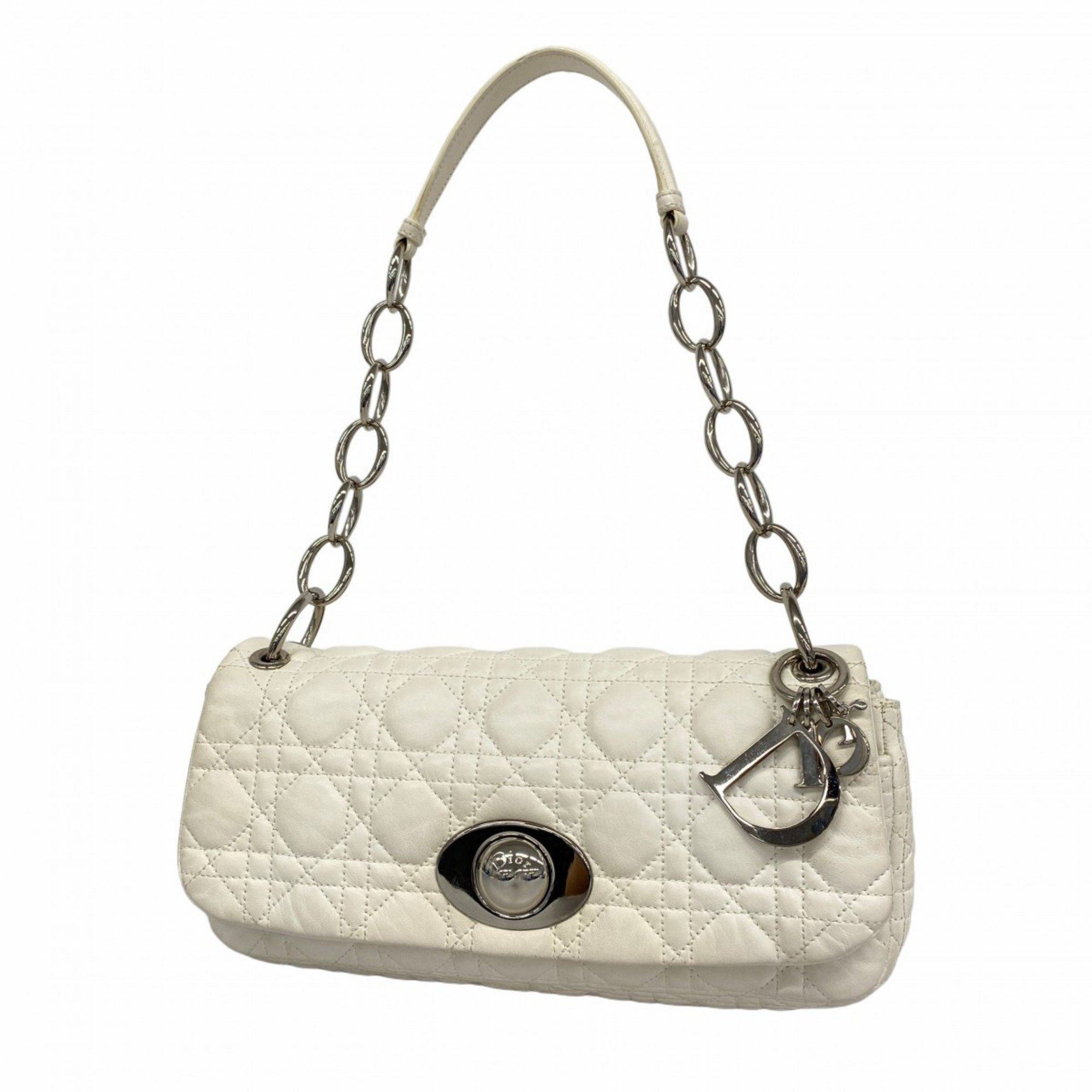 Christian Dior Shoulder Bag Cannage Leather White Women's