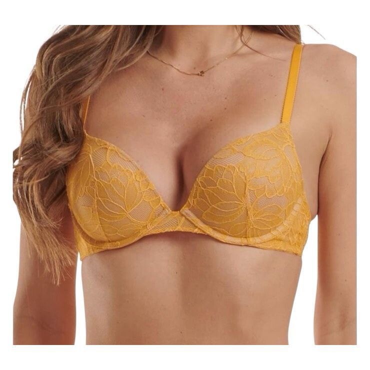 Wolford NWT Wolford Magnolia Lace Push-Up Demi Bra Mango Yellow 75D / 34D Size ONE SIZE - 2 Thumbnail
