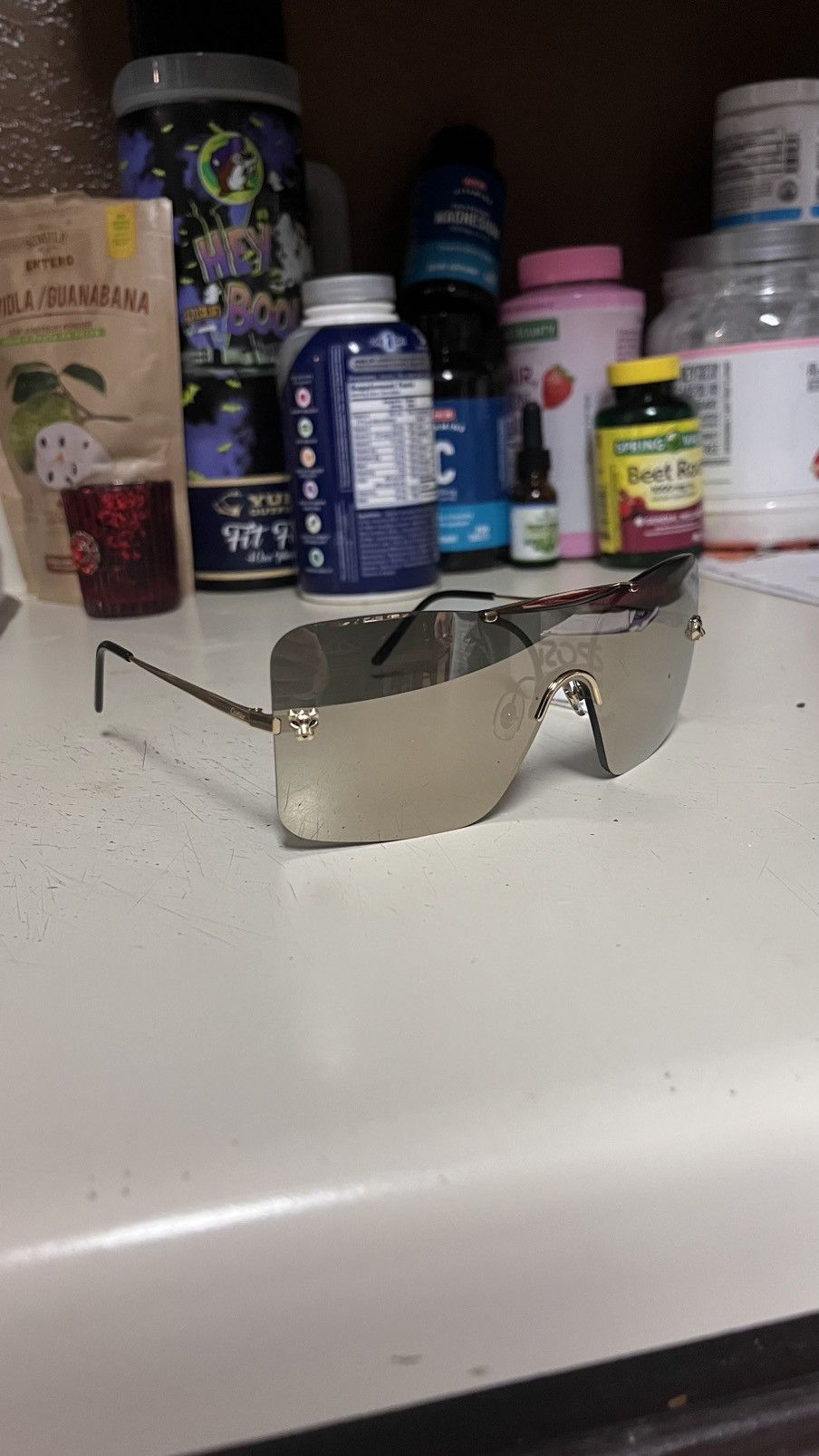 Cartier (New) CARTIER Sunglasses Shield Gold White Size ONE SIZE - 4 Thumbnail