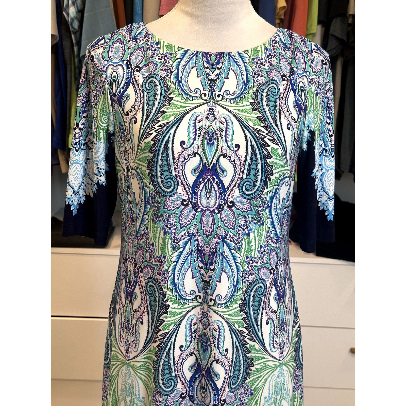 Other Eliza J Blue White Paisley Short Sleeve Jersey Midi Dress 6 Size M / US 6-8 / IT 42-44 - 2 Thumbnail