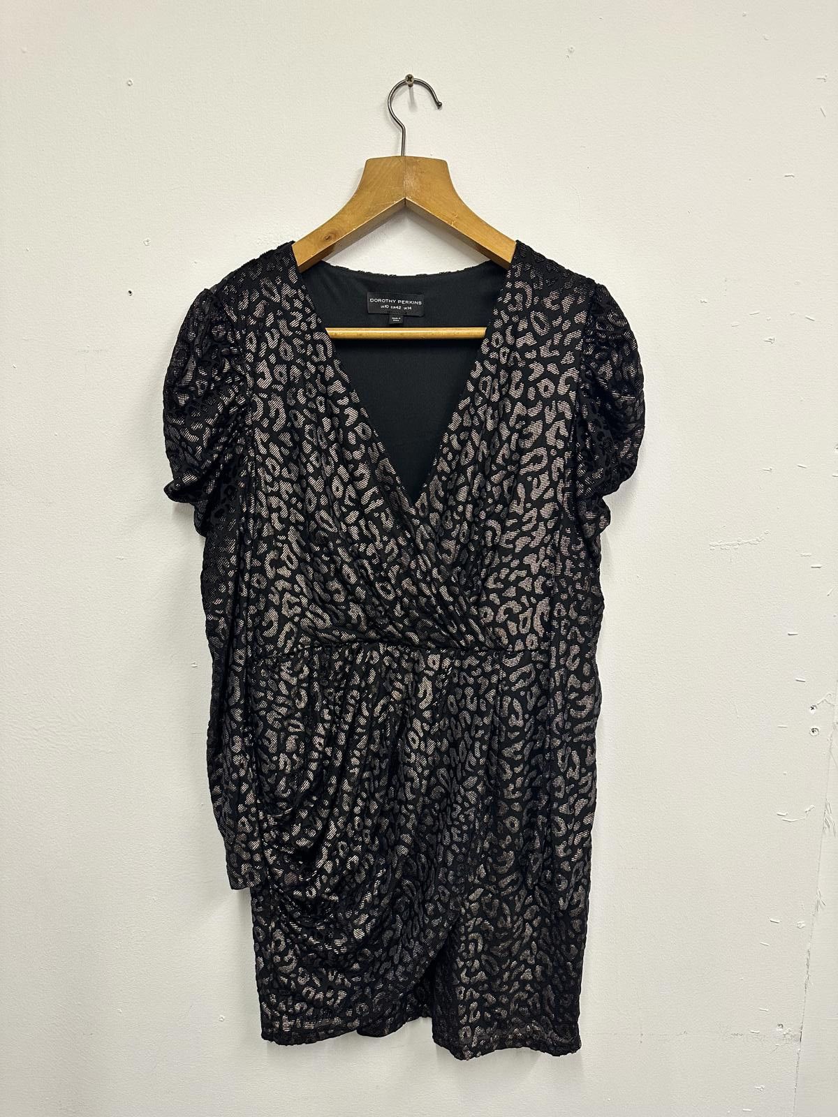 Other Dorothy Perkins Black Leopard Print Mini Dress Size L / US 10 / IT 46 - 1 Thumbnail
