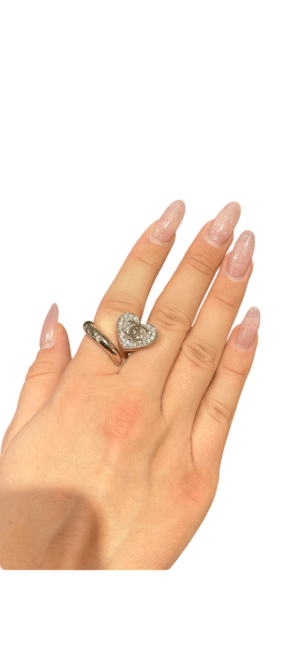 Chanel Chanel 26P Silver Gold Crystal Heart CC Logo Spiral Ring 52 Size ONE SIZE - 8 Thumbnail