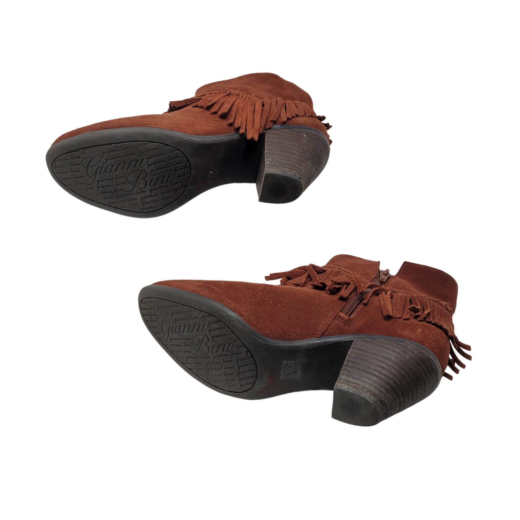 Designer Gianni Bini Rust Brown Suede Fringe Western Ankle Booties 9 Size US 9 / IT 39 - 12 Thumbnail