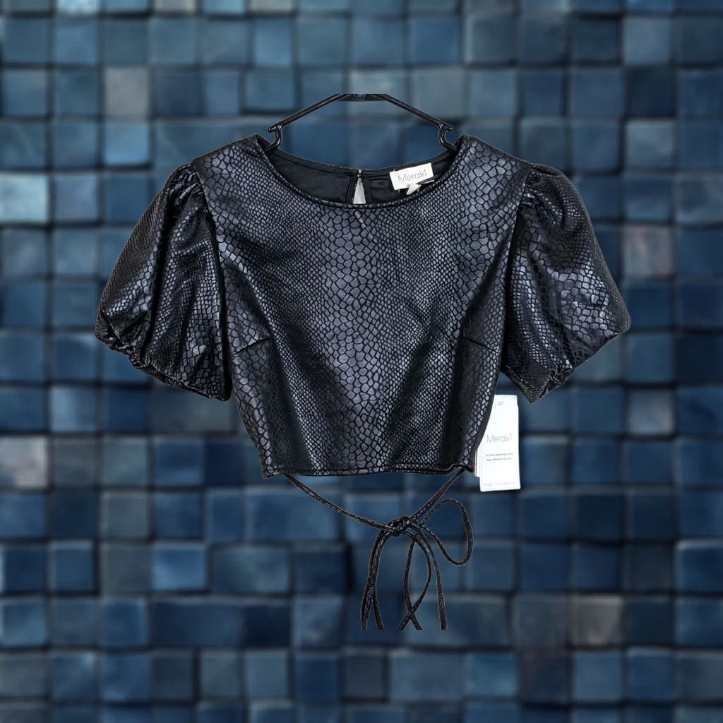 Vintage Meraki Blouse Shirt Short Sleeve Round Neck Black Cropped Top M Womens Size M / US 6-8 / IT 42-44 - 1 Thumbnail