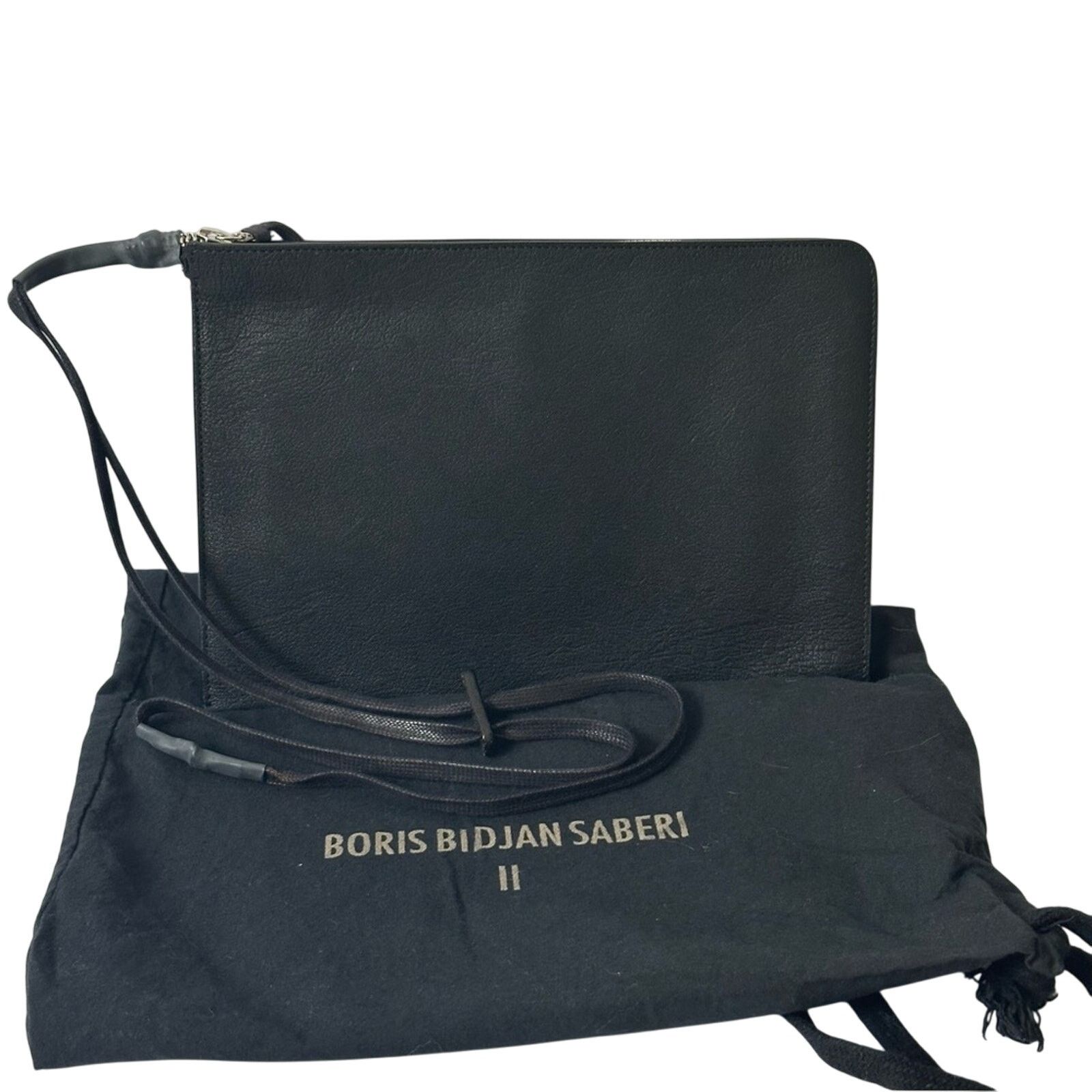 11 By Boris Bidjan Saberi Zip-Around Large Wallet Pouch Black Grained Leather Bag Size ONE SIZE - 1 Thumbnail