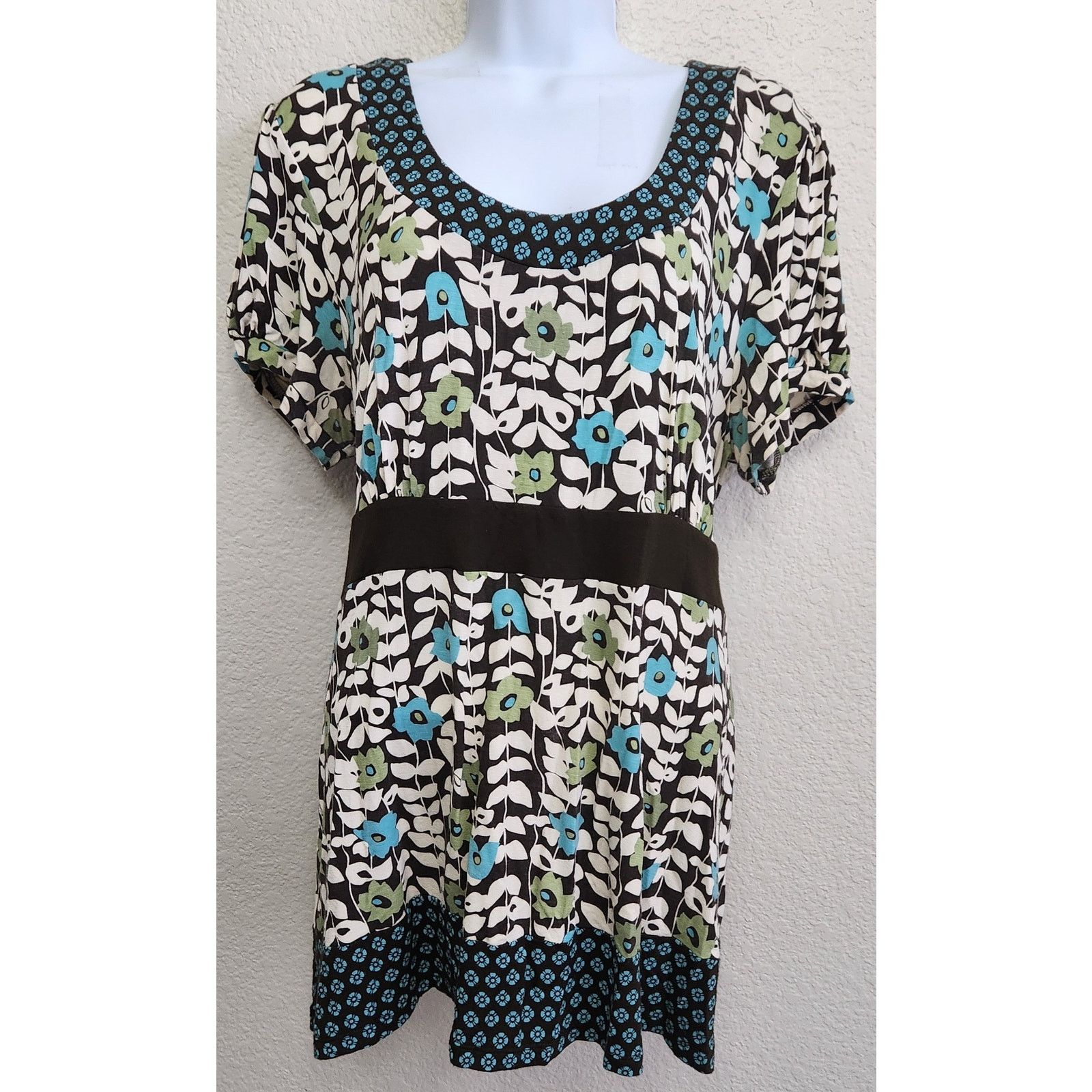 Apt. 9 Apt 9 Brown Blue White Floral Print Tie Back Top XL Stretch Size XL / US 12-14 / IT 48-50 - 1 Thumbnail