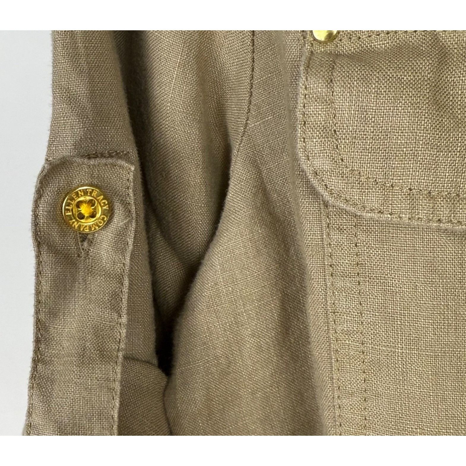 Ellen Tracy Ellen Tracy Women's Linen Top Roll-Tab Sleeve 1/4-Zip Flax S Size M / US 6-8 / IT 42-44 - 3 Thumbnail