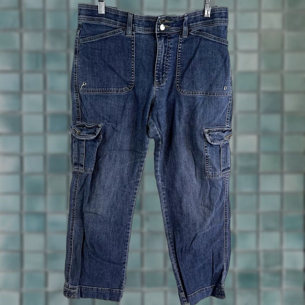 Lee Vintage Lee Women’s Cargo Jeans 10P High-Rise Straight Fit Blue 90s Grunge Hip Hop 28in Inseam Size 32" / US 10 / IT 46 - 1 Thumbnail