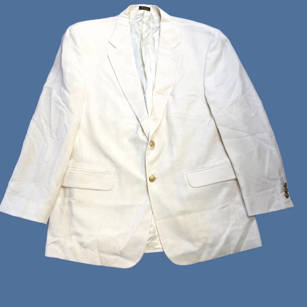 Stafford VTG Stafford Blazer Jacket Mens 44R Cream Sport Coat Coastal Golf Button READ Size 44R - 1 Thumbnail