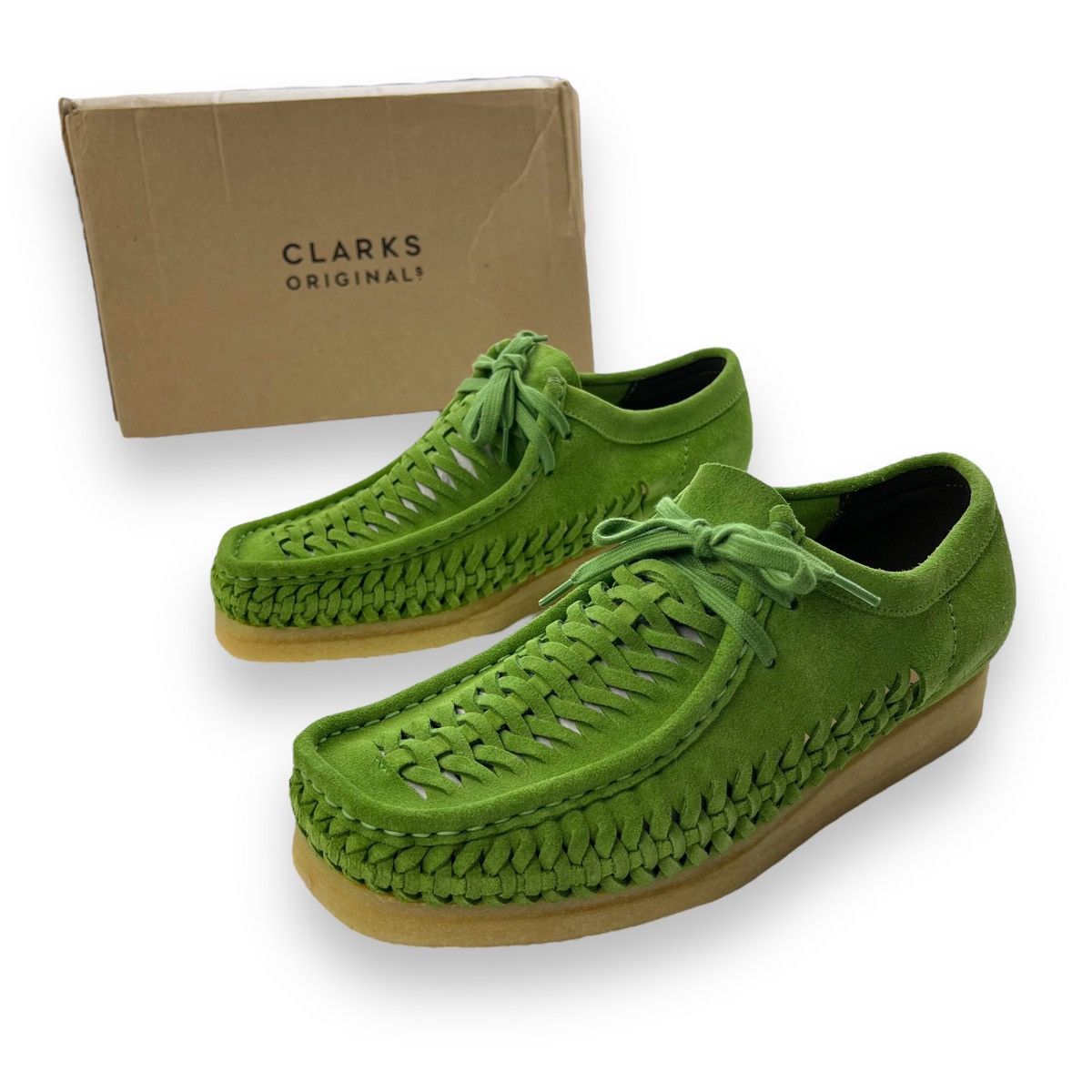 Clarks × Supreme Clarks x Supreme Green Woven Wallabees | Grailed