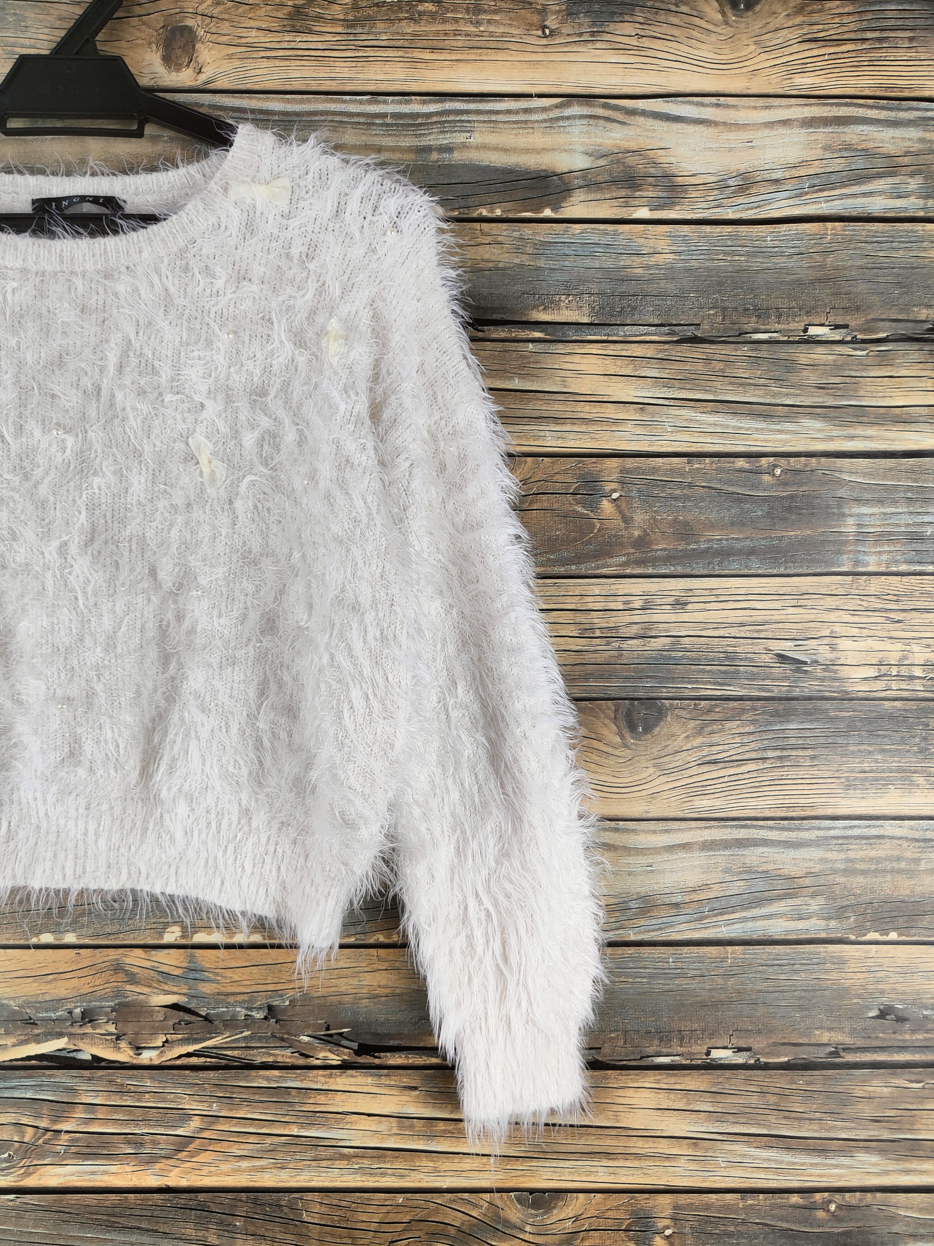 Japanese Brand DL Ingni White Fur Mohair Knitwear Crop Tops 46-440 Size S / US 4 / IT 40 - 5 Thumbnail