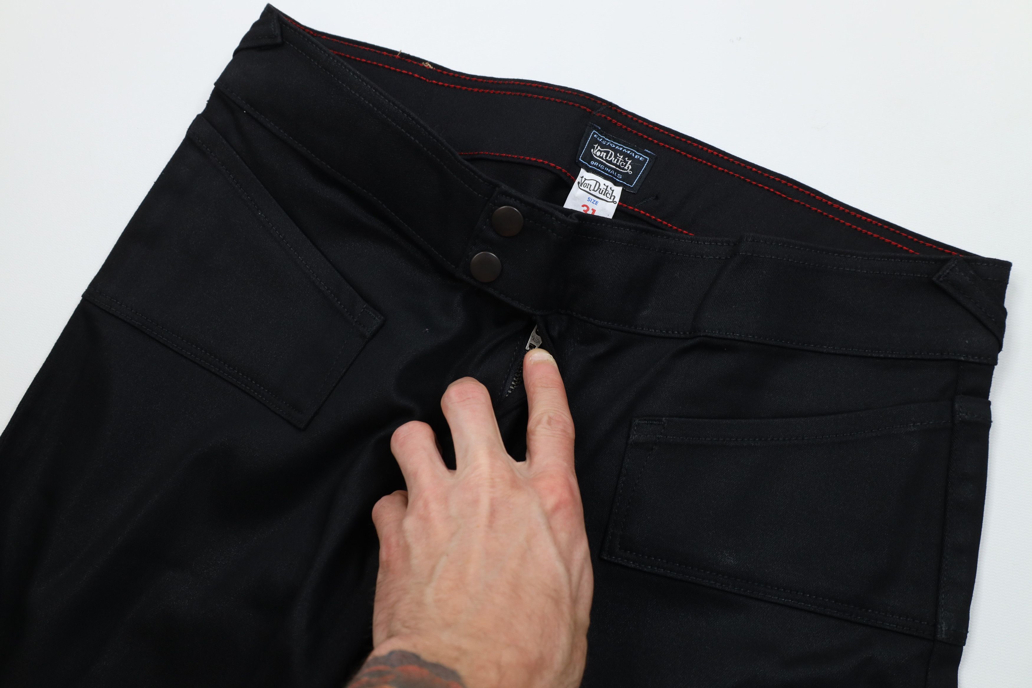 Von Dutch Vintage 90s Y2K Von Dutch Flared Wide Leg Pants Black USA Size 31" - 6 Thumbnail