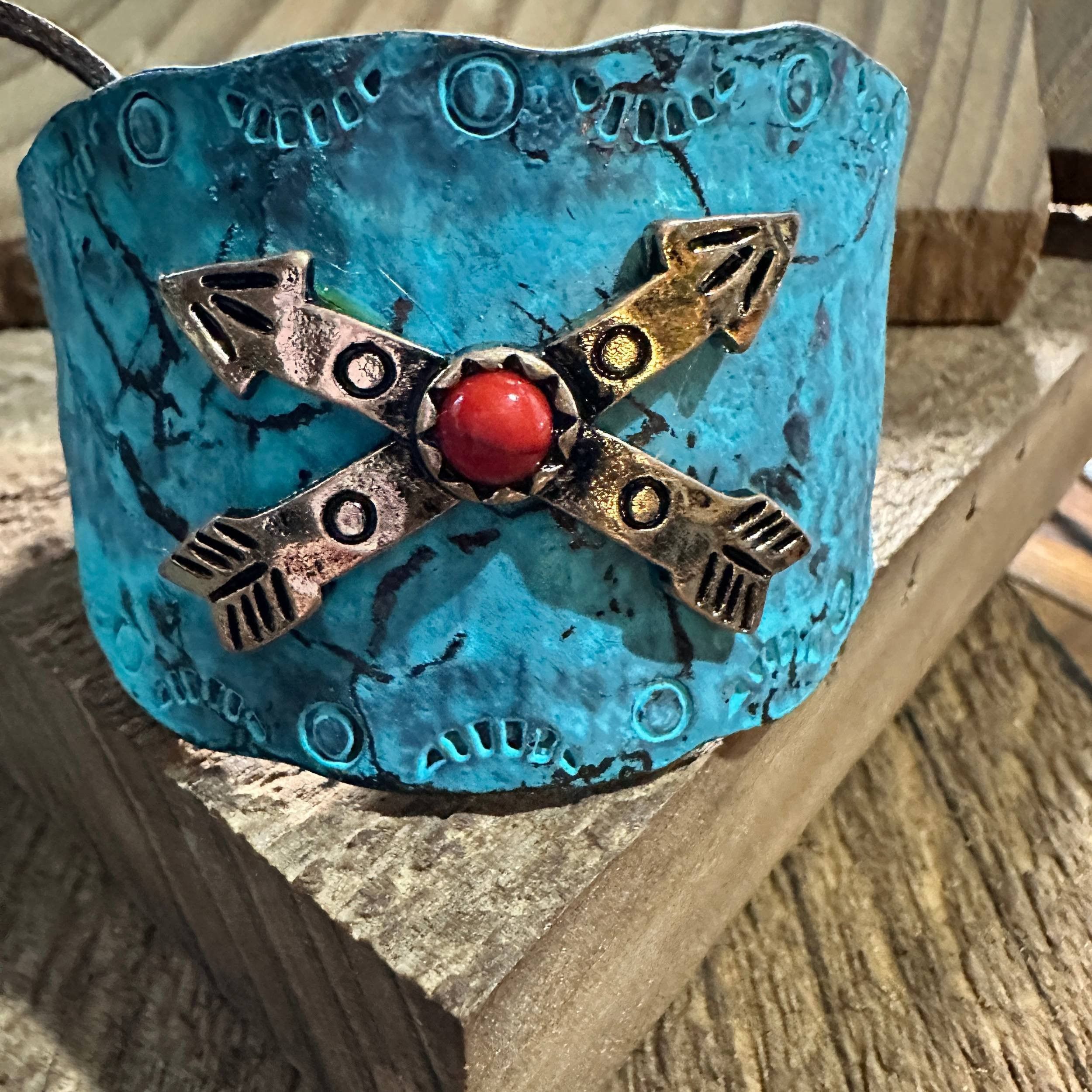 Other Native Cross Arrow Red Stone Western Bracelet Cuff with Adju Size ONE SIZE - 1 Thumbnail