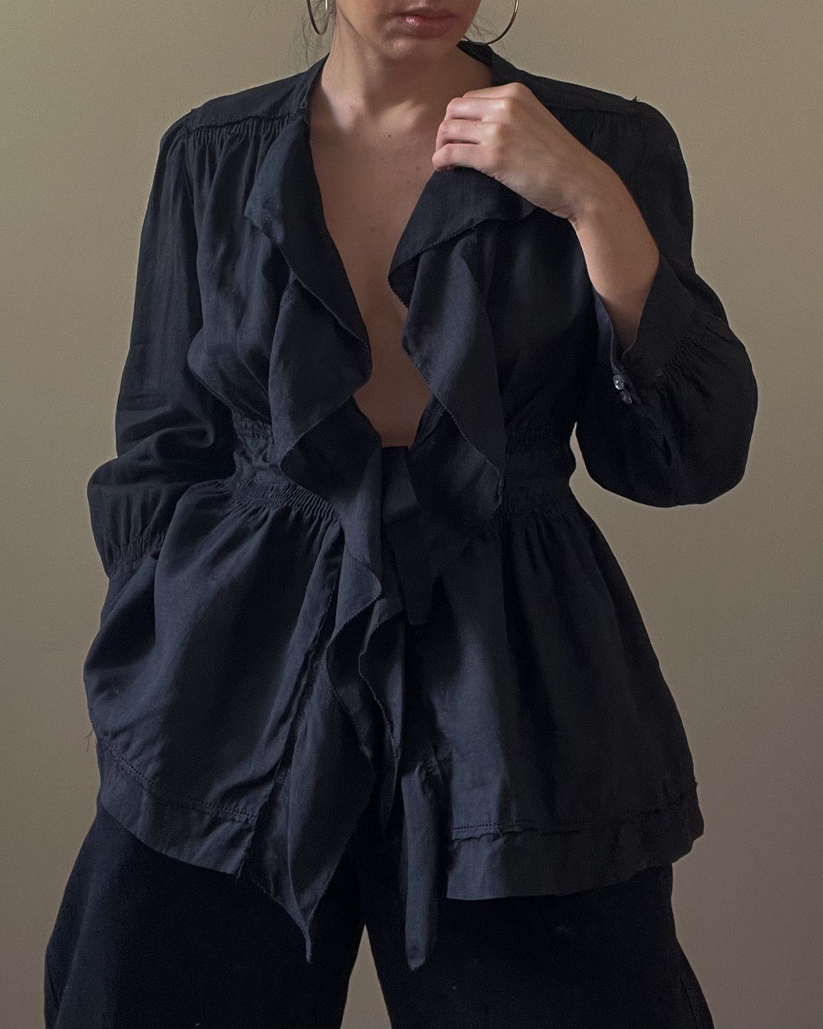 DKNY Vintage DKNY Black Linen Shirt Size S / US 4 / IT 40 - 3 Thumbnail