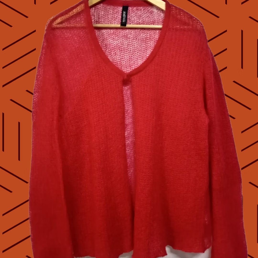 Vintage Hauber Cardigan Red Solid Mohair Blend Knit Size 16 Womens Size XXL / US 16-18 / IT 52-54 - 1 Thumbnail