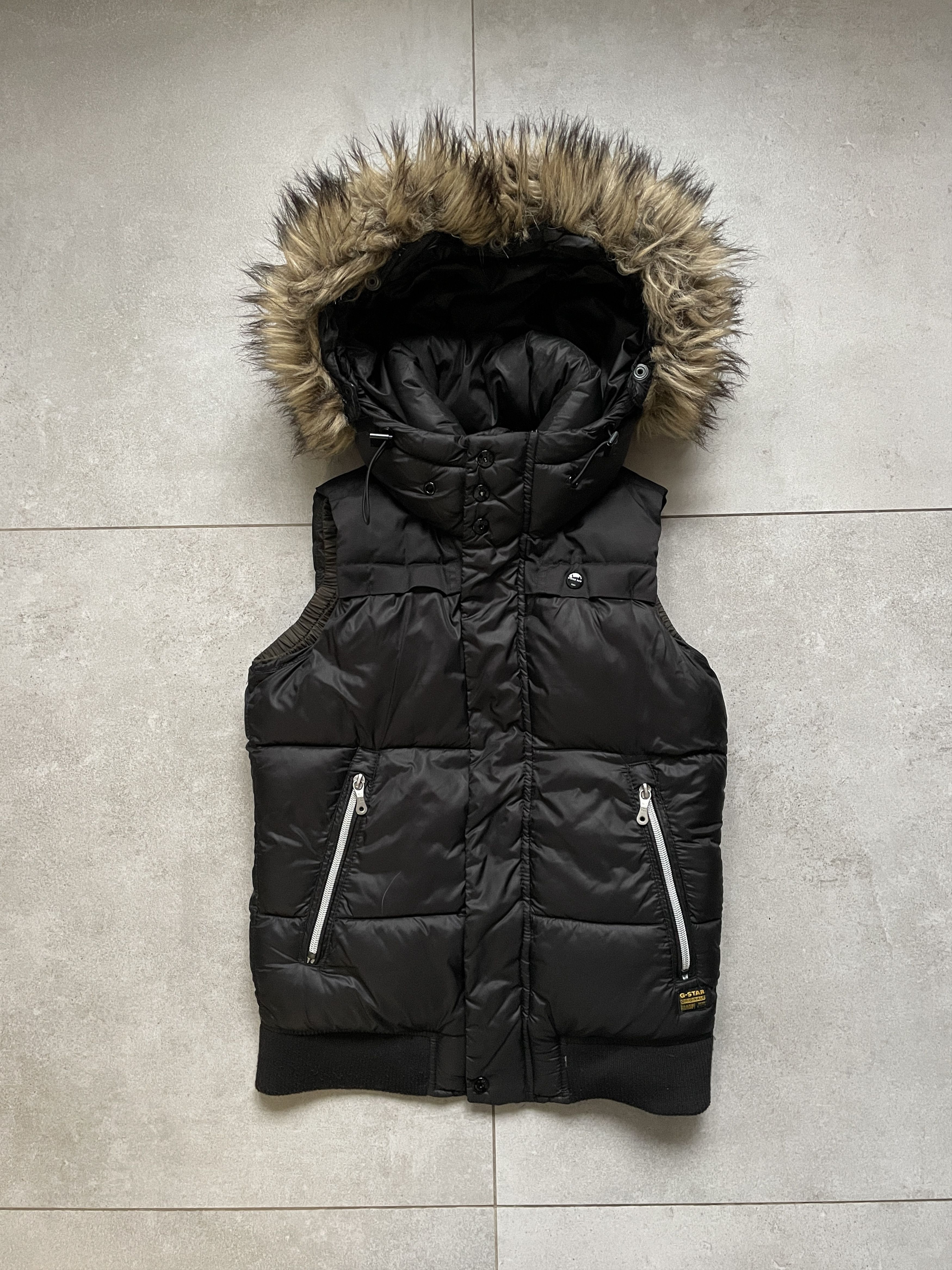 G-Star Y2K ARCHIVE G-STAR FAUX FUR HOODED BLACK VEST | Grailed