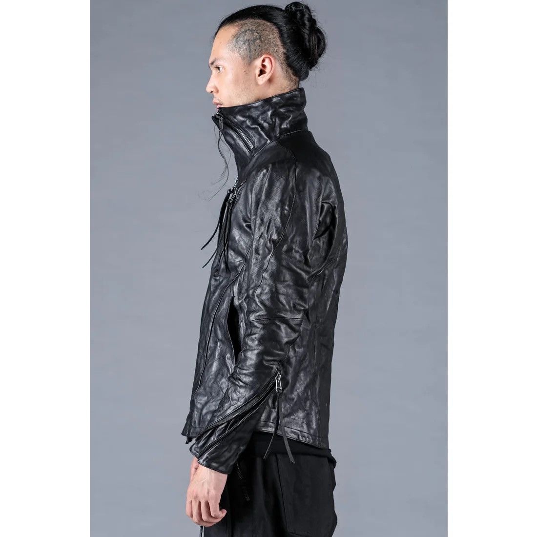 D.Hygen D.HYGEN Horse Leather High Neck Jacket (Black) Size US S / EU 44-46 / 1 - 14 Thumbnail