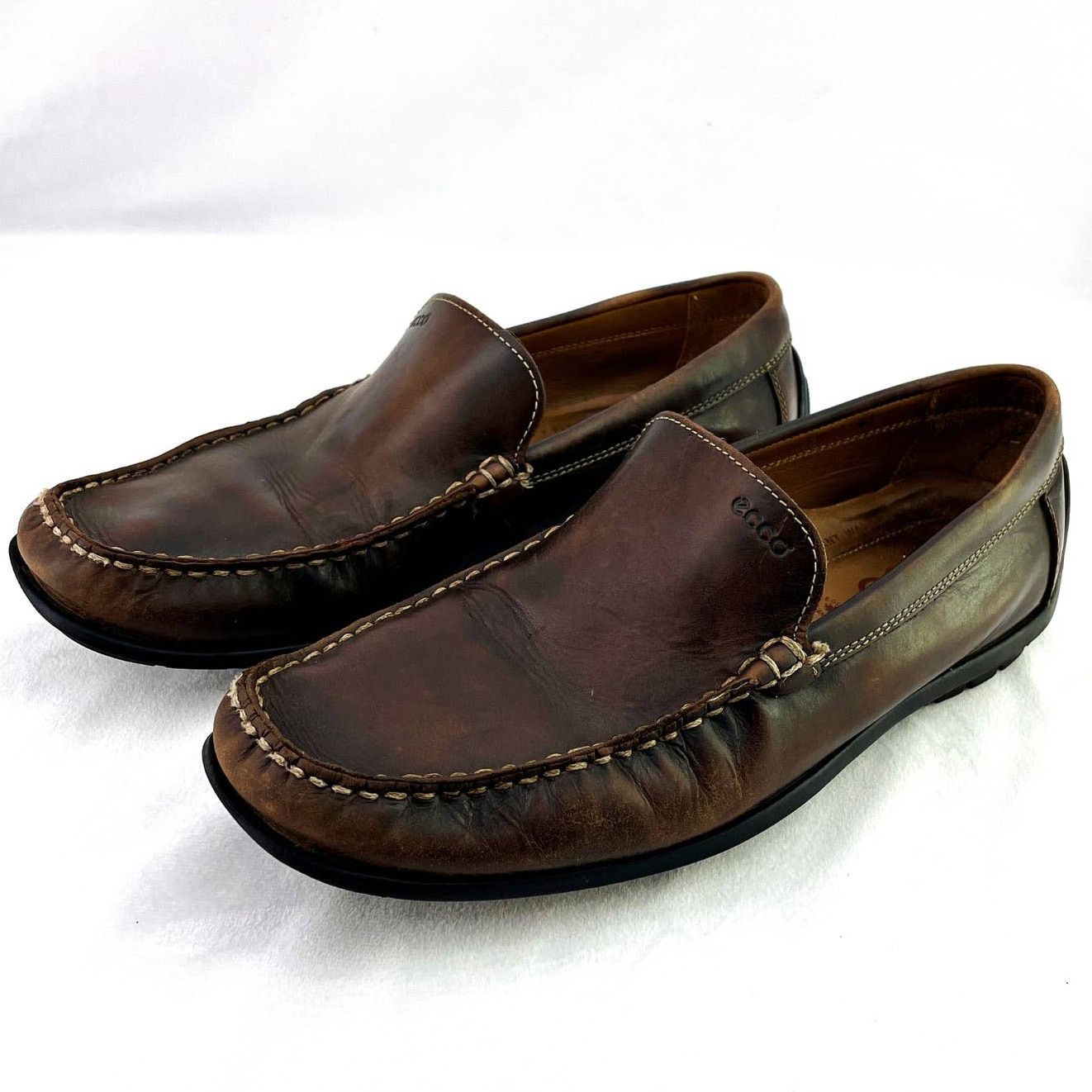 Ecco Brown Leather Slip-On Driving Loafers Shoes 43 Eu 9 Us, Men's