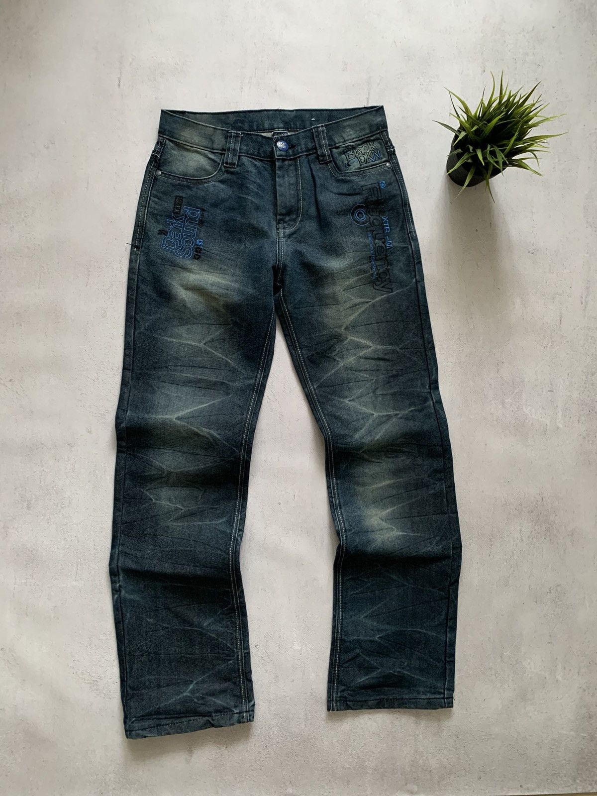 Pre-owned Avant Garde X Vintage Crazy Jeans Baggy Denim Pants Skull Logo Y2k Dirty 90's In Blue
