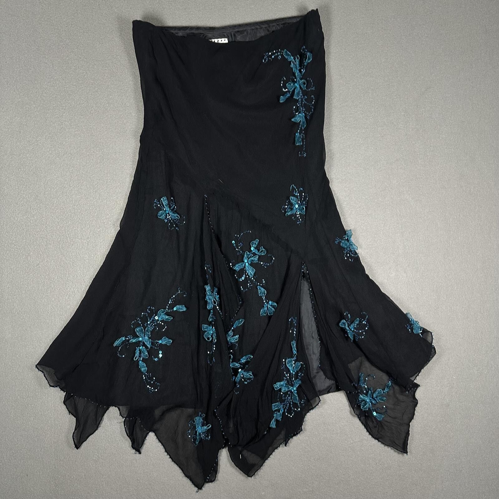Icecream Beaded Silk Set Tank Top And Skirt Black Blue Floral Size 30" / US 8 / IT 44 - 1 Thumbnail