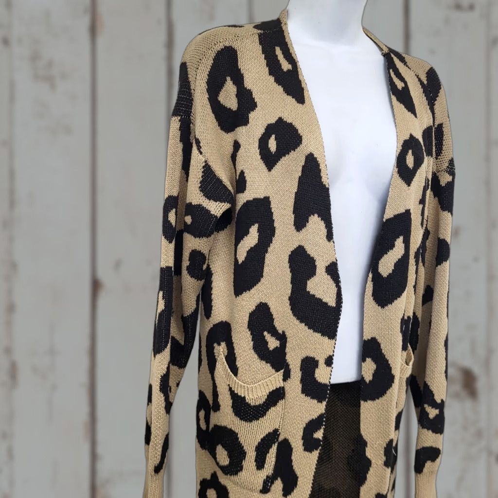 Vintage Vestidos Cardigan Womens M Animal Print Open Front Duster Long Sleeve Pockets Shirt Size M / US 6-8 / IT 42-44 - 1 Thumbnail