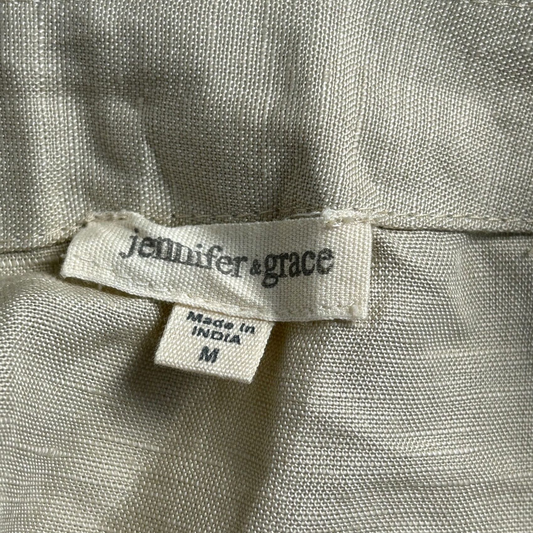 Vintage Jennifer & Grace Blouse Womens Medium Beige 3/4 Sleeve Peplum Dropwaist Linen Rayon V-Neck Button Holiday Casual Womens Size M / US 6-8 / IT 42-44 - 3 Thumbnail