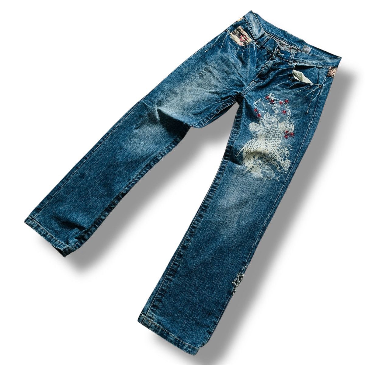 Vintage Vintage Karakuri Koi Fish Yakuza Denim Jeans Size US 32 / EU 48 - 1 Thumbnail