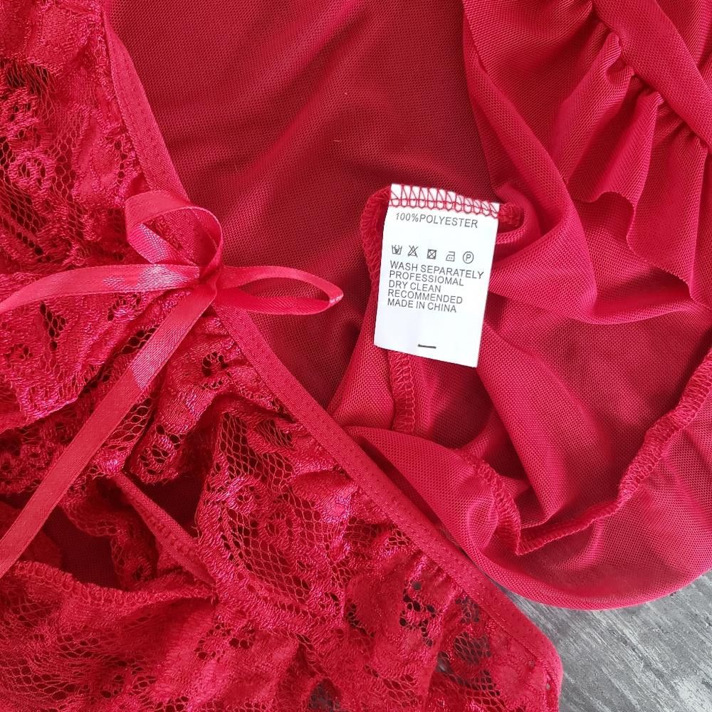 Designer Red Ruffled Lingerie Nightie w/Panty Size ONE SIZE - 4 Thumbnail